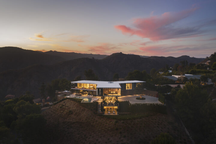 Orum Residence by SPF:architects, aerial view at dusk
